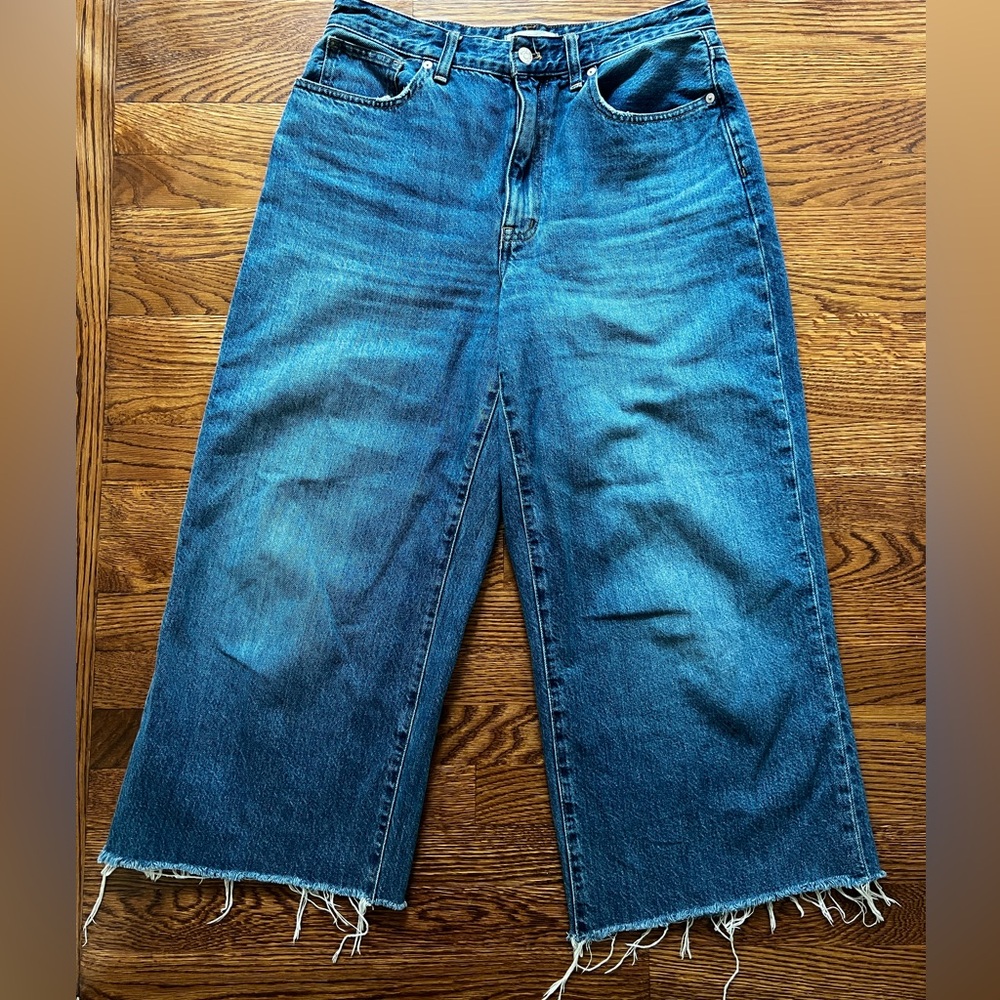 MADEWELL Curvy Super Wide Leg Blue Denim Jeans Frayed Hem High Rise Baggy 30